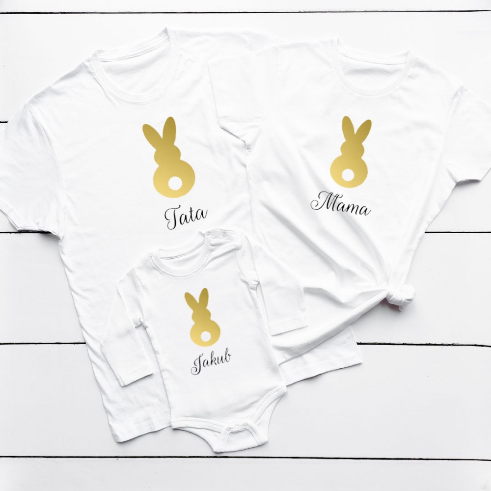 Zestaw koszulek dla rodziny na Wielkanoc Króliczek + imię