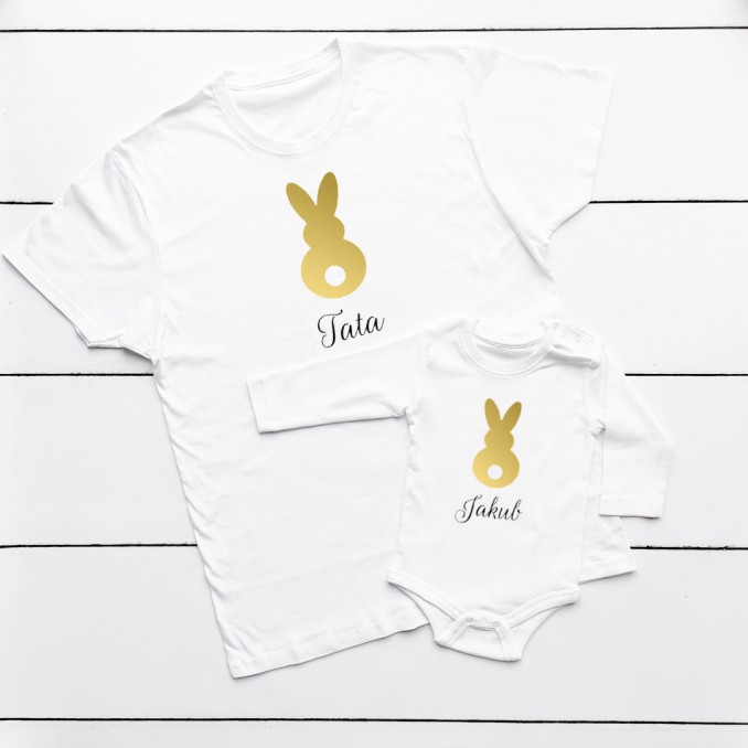 Zestaw koszulek dla taty i dziecka na Wielkanoc  KRÓLICZEK + IMIĘ