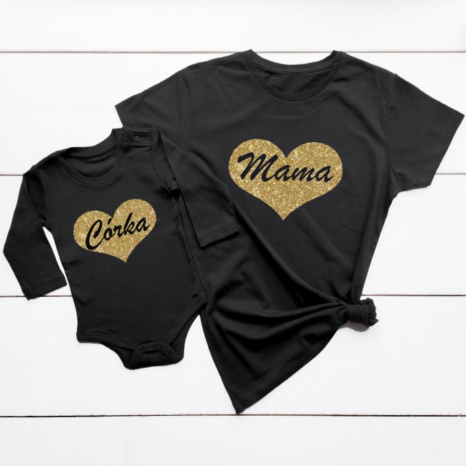 T-SHIRTS FOR MOTHER AND DAUGHTER - MOM DAUGHTER HEART GLITTER