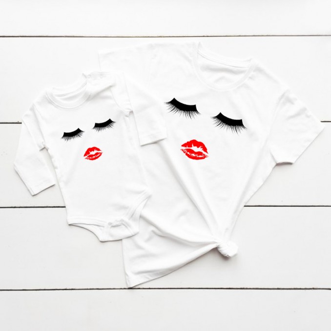 T-SHIRTS FOR MOTHER AND DAUGHTER - LIPS EYELASHES