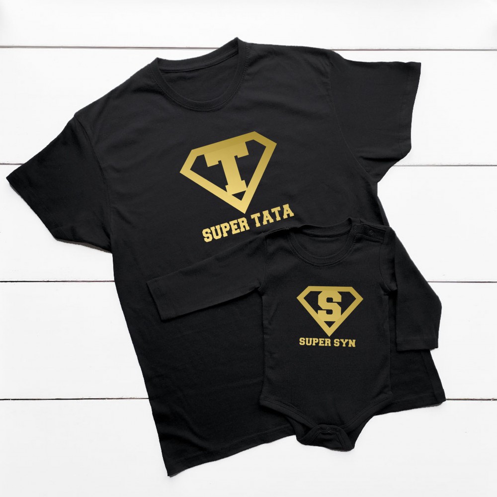 Zestaw koszulek dla taty i córki SUPER TATA złoty