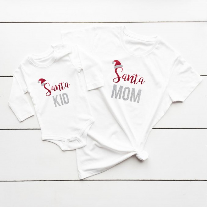 Zestaw koszulek świątecznych dla mamy i dziecka SANTA MOM BABY