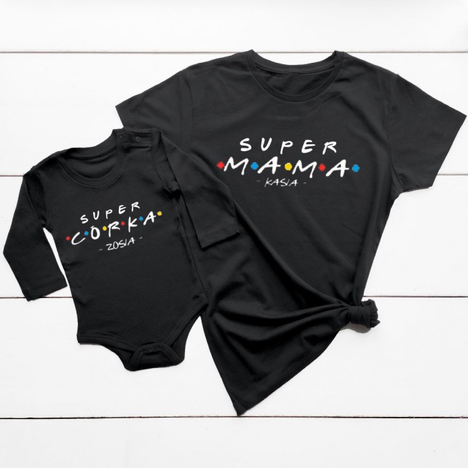 T-SHIRTS FOR MOM AND CHILD - SUPER MOM DAUGHTER SON + NAMES