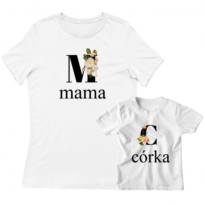 T-SHIRTS FOR MOTHER AND DAUGHTER - FLORAL INSCRIPTIONS